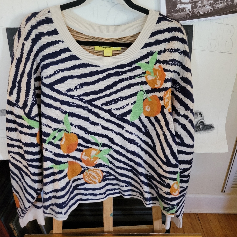 Dylan Mierzwinski Zebra Print Sweater with Orange and Green Accents